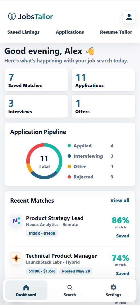 Mobile dashboard preview