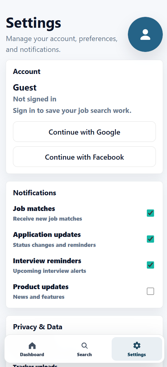 Mobile settings preview